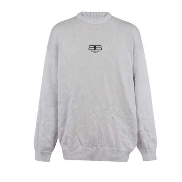NWT Balenciaga License Crewneck Pullover Sweater Gray Embroidered Logo Sz Small - Picture 2 of 13